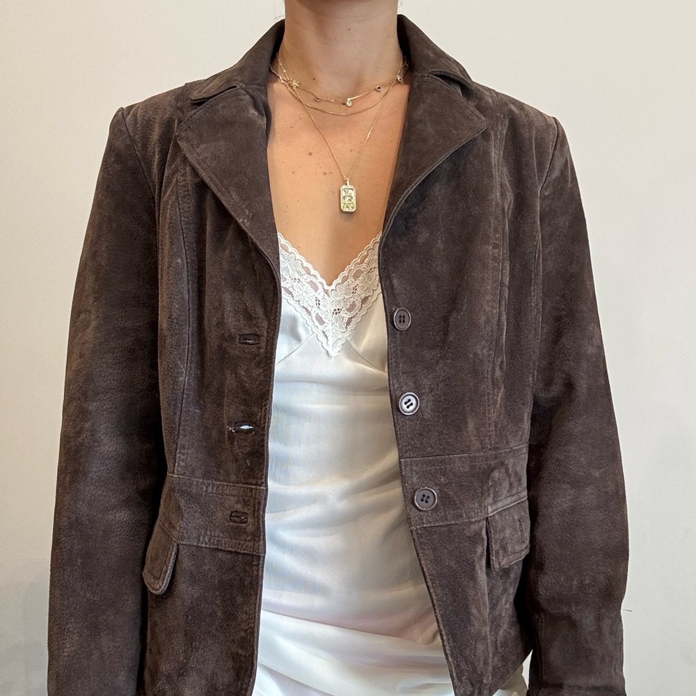 St John Bays chocolate brown suede leather jacket